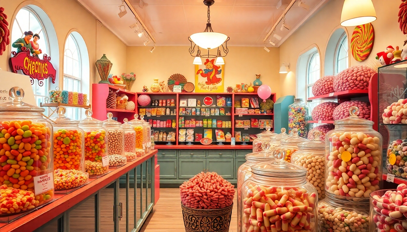 Explore the charm of a candy store near me, filled with vibrant candy jars and sweet delights.