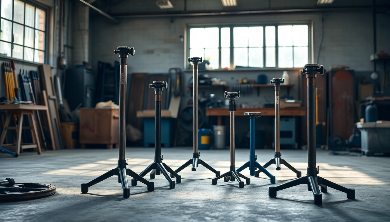 Pipe stands displaying sturdy, adjustable features in a workshop setting to ensure stability during work.