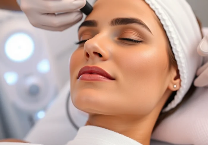 Skin tightening treatment showcasing a woman relaxing during a spa procedure.