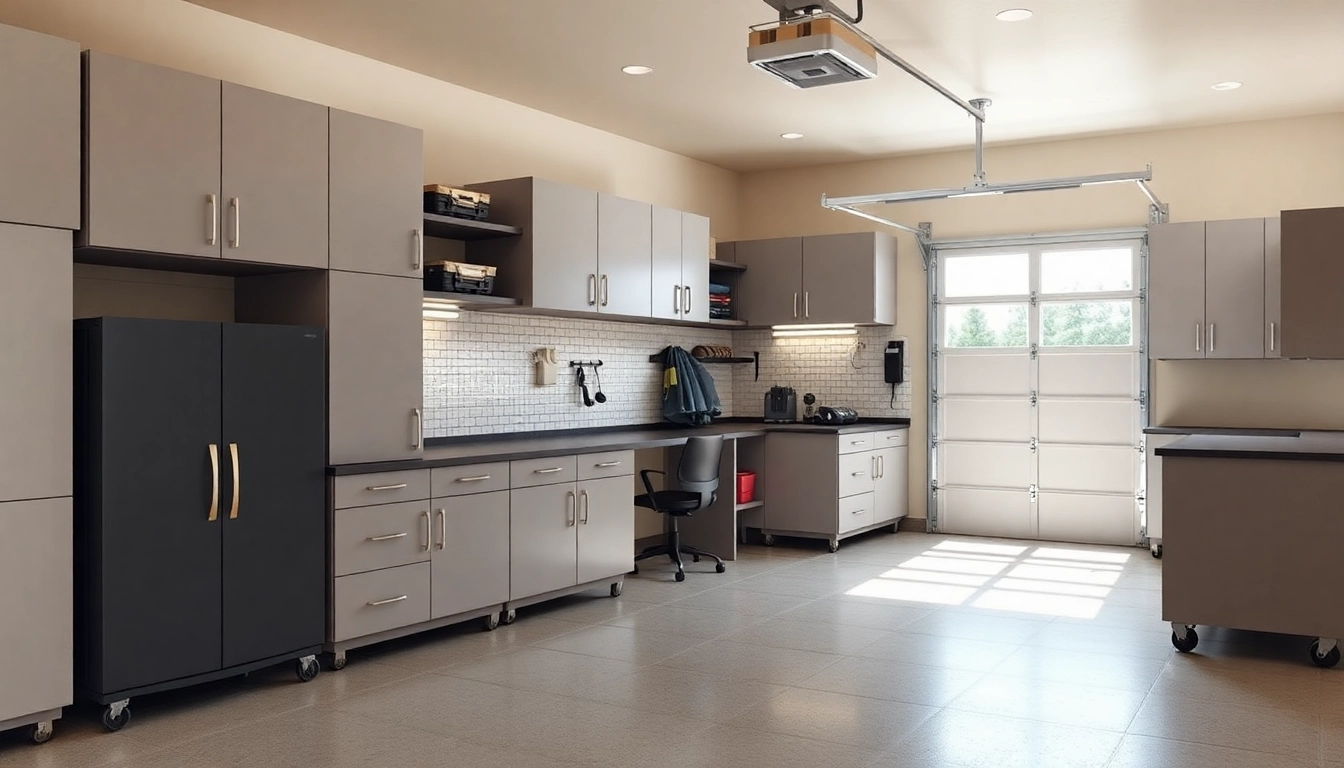 Organize your custom garages with sleek cabinetry and bright lighting for an inviting atmosphere.