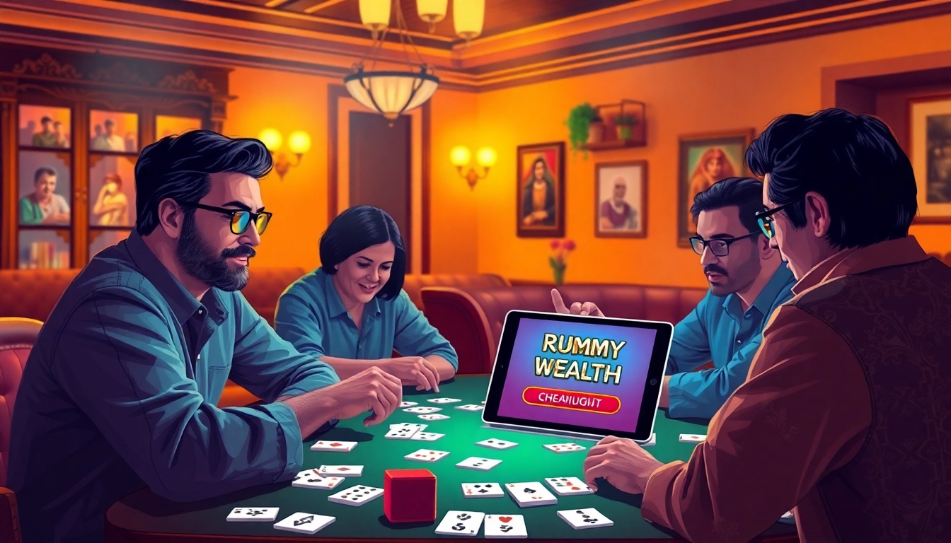 Enjoy rummy wealth game experience with players engaged in a friendly match in an inviting setting.