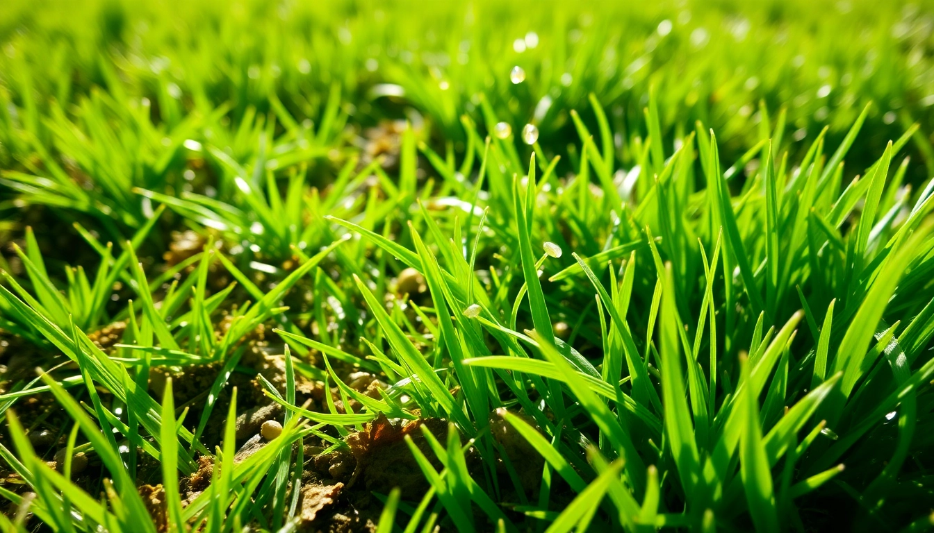 Over seeding techniques for lush lawns with grass seeds sprouting in sunlight.