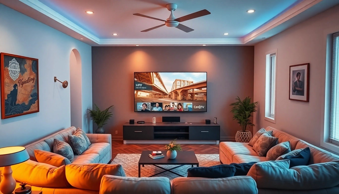 Enhance your IPTV Suisse experience with a cozy living room showcasing modern entertainment.