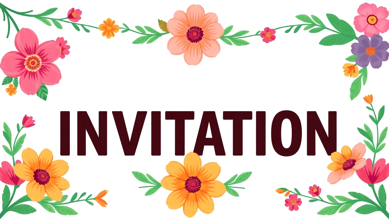 Create a vibrant invitation showcasing beautiful floral designs and elegant typography.