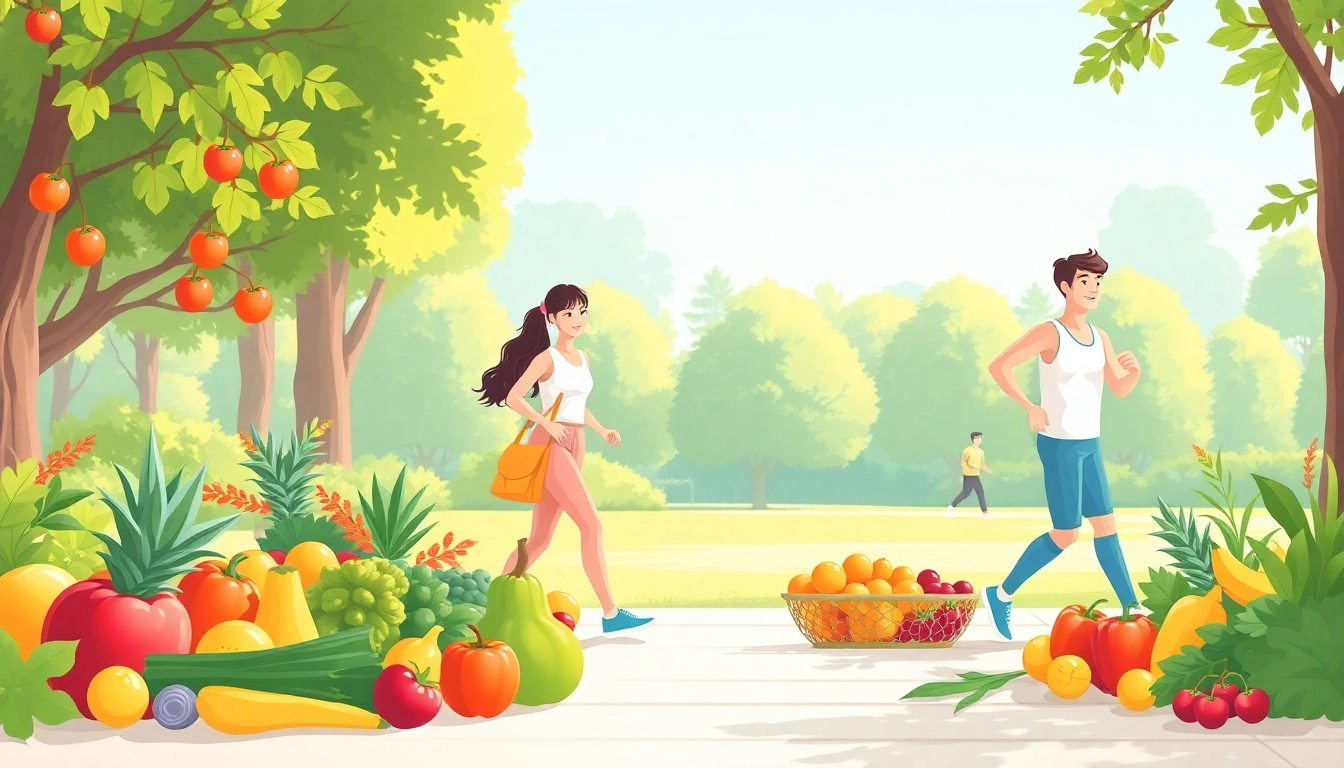 HealthLifeHerald showcases a vibrant scene highlighting healthy living with fruits, vegetables, and active individuals.