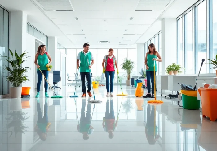 Jacksonville commercial cleaning team efficiently cleaning an office, creating a pristine workspace.