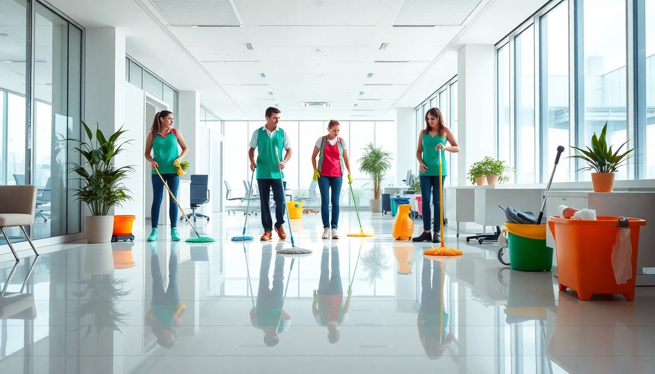 Jacksonville commercial cleaning team efficiently cleaning an office, creating a pristine workspace.