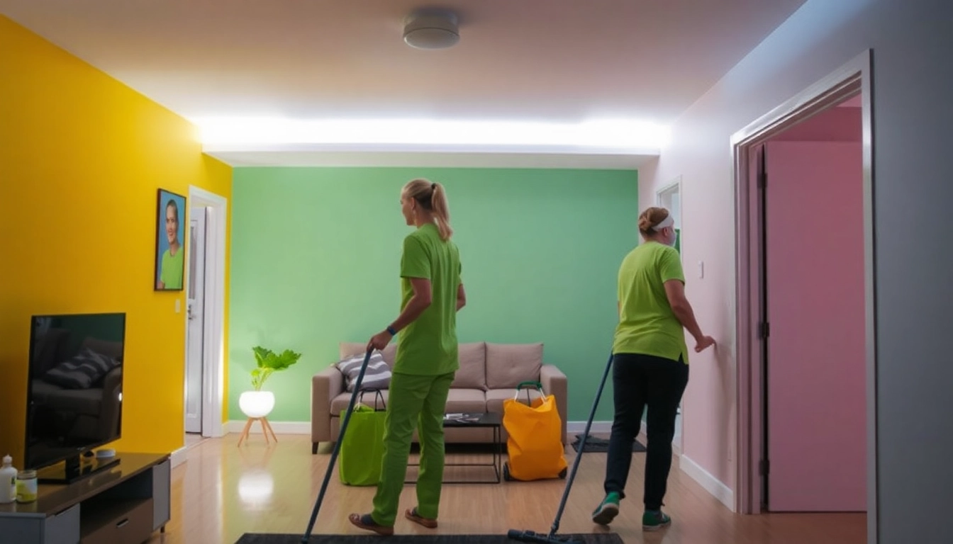 Professional bond cleaning in Logan, showcasing a spotless apartment with expert cleaners at work.