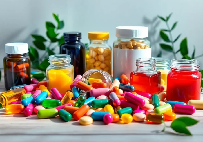 Boost your health with vibrant dietary supplements featuring colorful capsules and tablets.