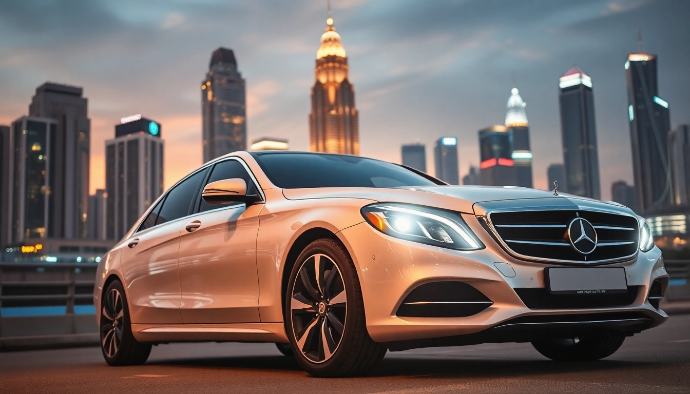 Experience professional chauffeur hire Kuala Lumpur with a luxurious car amidst the vibrant city skyline.