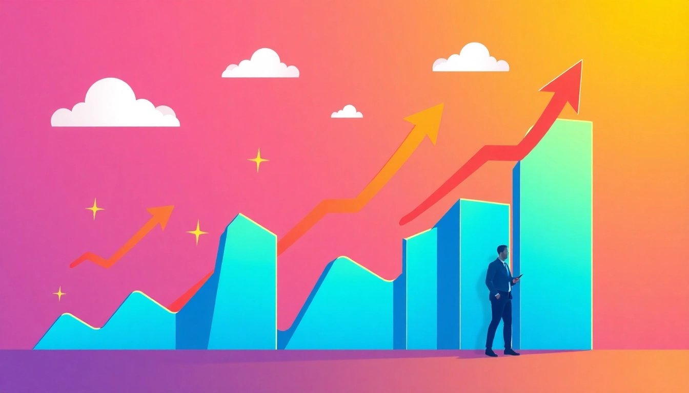 Visual representation of croissance as growth, illustrating upward trends and charts for success.