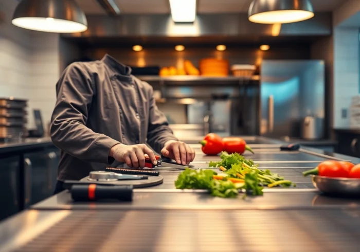 Technician executing prep table repair in a commercial kitchen, ensuring optimal performance and hygiene.