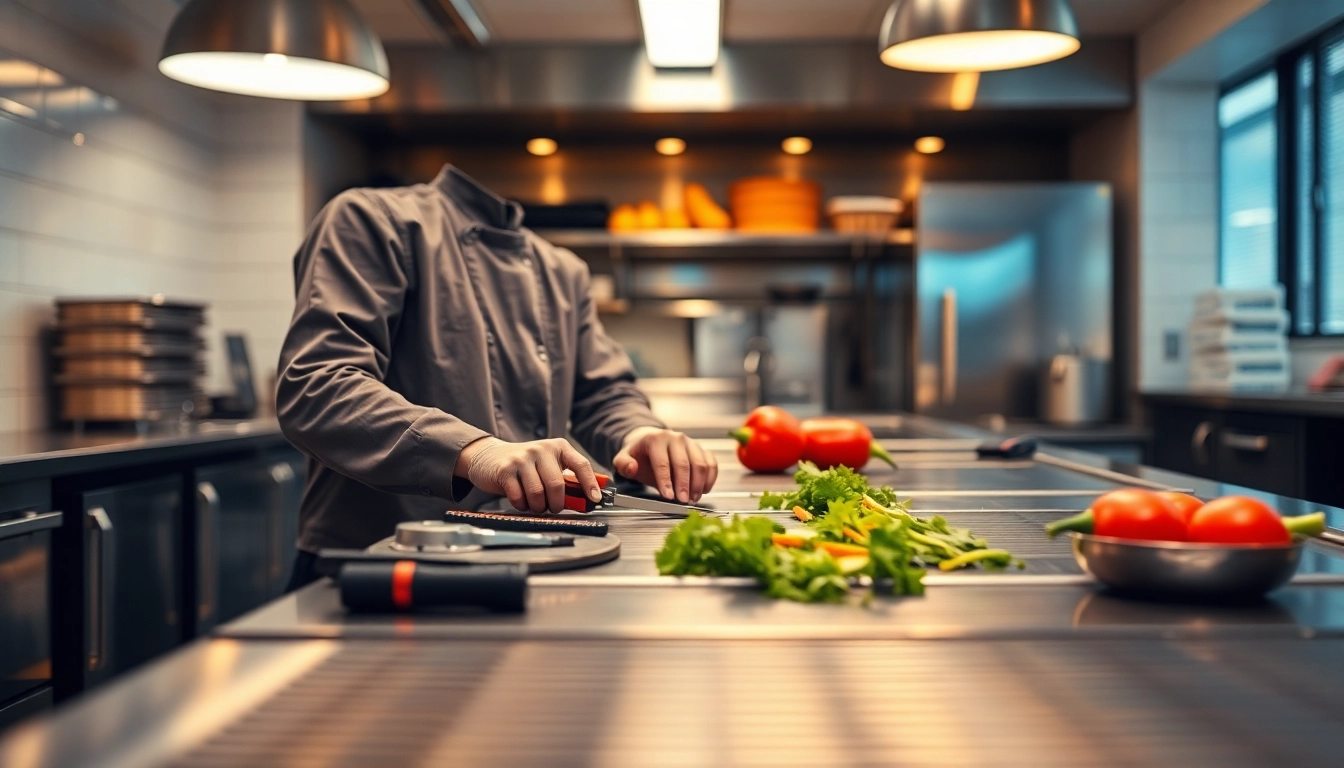 Technician executing prep table repair in a commercial kitchen, ensuring optimal performance and hygiene.