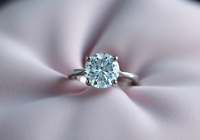 Showcase an exquisite 3 Carat Engagement Rings sparkling elegantly on a plush surface.