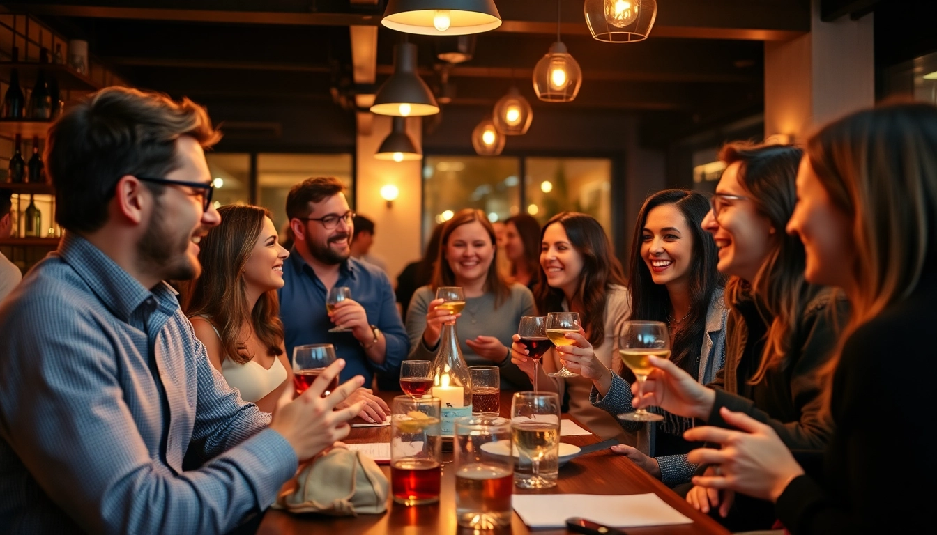 Colleagues enjoying an After Work Party with drinks and laughter in a vibrant setting.